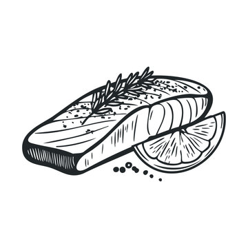 salmon slice with lemon and rosemary clip art preview