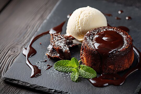 Indulgent Ice Cream Duo: Two scoops of creamy vanilla and rich chocolate ice cream, beautifully presented, perfect for dessert menus, ice cream parlors, and any project celebrating sweet treats yin ya