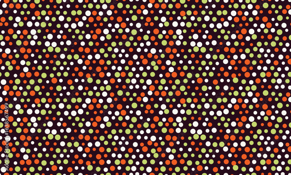 Poster vibrant abstract seamless pattern with colorful polka dots arranged in a dynamic, wavy design. perfe