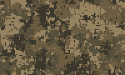 Abstract digital camouflage pattern.  Earthy tones blend seamlessly for a versatile design suitable for backgrounds, textures, or apparel.