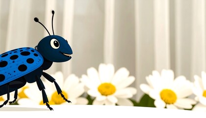 Blue bug among daisies