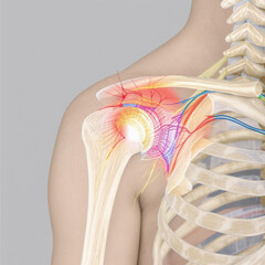 3D Illustration of the Shoulder Joint Showing Pain Focus