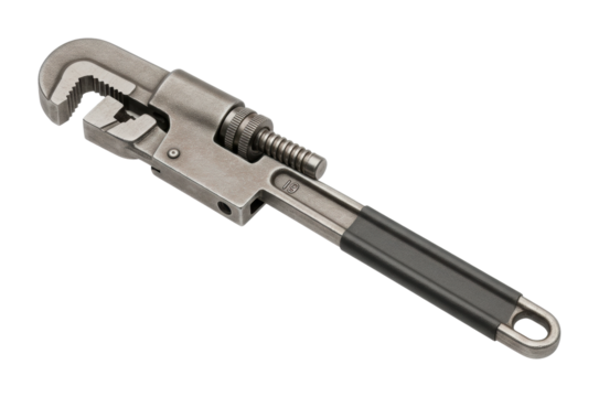 Tool maintenance action with adjustable wrench in workshop environment for diy projects. Cut out png