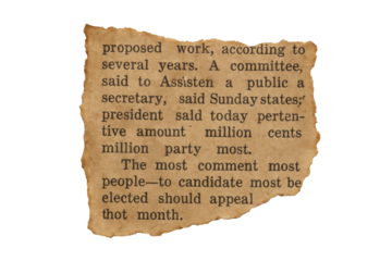 Torn Newspaper Clipping Featuring Text About Politics, Finance, and Public Opinion with a Vintage Aesthetic