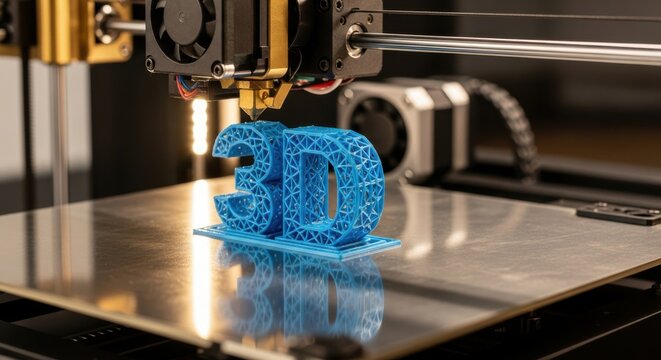 Close up shot of a 3D printer creating a blue three dimensional object