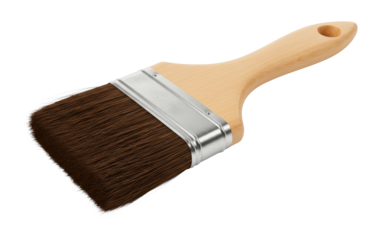 Painting action with brush home workshop tools indoor setting creative process. Cut out png