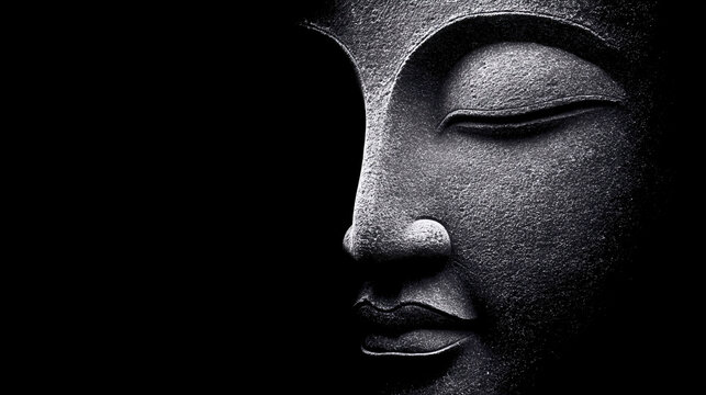 Half face of Buddha statue in shadow