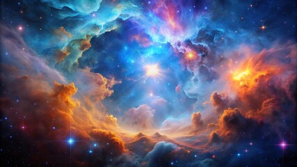 Fototapeta premium Glowing Nebula in Space: Cosmic Clouds of Blue Pink and Orange 