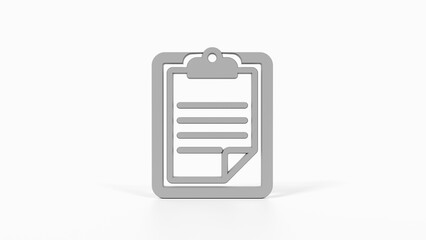 8K Gray 3D Render of Clipboard Icon with White Background for Task Management, Notes, and User Interfaces

