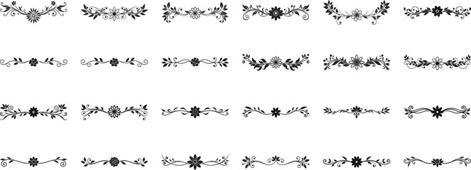Elegant Set of Decorative Dividers .Vector art of an assortment of ancient script characters with ornamental details, isolated on a transparent background