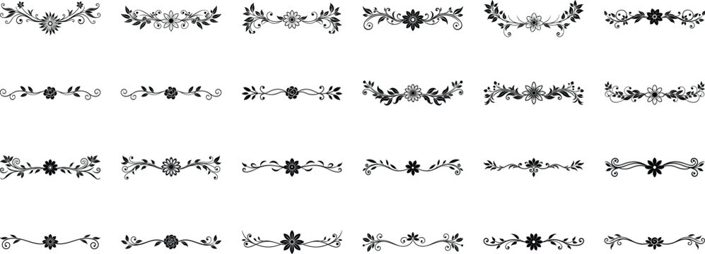 Elegant Set of Decorative Dividers .Vector art of an assortment of ancient script characters with ornamental details, isolated on a transparent background