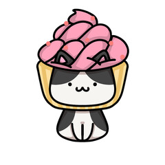 [Dessert Edition] Strawberry cupcake - Tuxedo cat