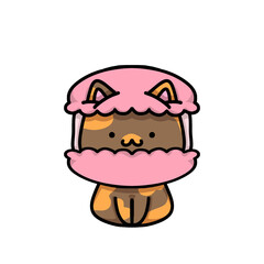 [Dessert Edition] Strawberry macaron - Calico cat