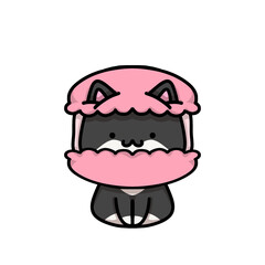 [Dessert Edition] Strawberry macaron - Tuxedo cat