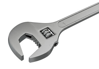 Obraz premium Adjusting mechanical components with adjustable wrench in workshop tools industrial environment. Cut out png