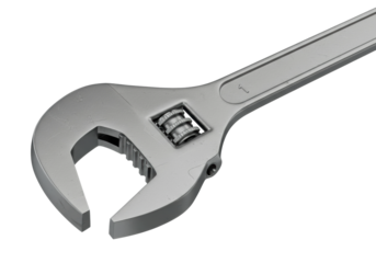 Adjusting mechanical components with adjustable wrench in workshop tools industrial environment. Cut out png