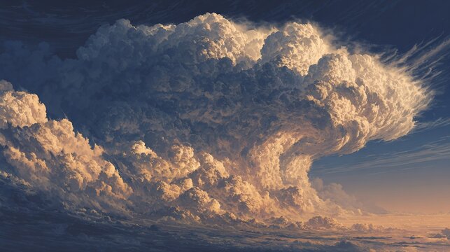 Massive Cloud Formation Blooming in Sky, Sunlit Stormscape