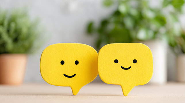 Smiling yellow speech bubbles decoration - Powered by Adobe