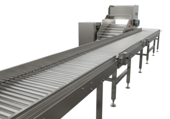 Automated conveyor system in industrial facility equipment machinery steel environment perspective efficiency and production. Cut out png
