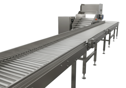 Automated conveyor system in industrial facility equipment machinery steel environment perspective efficiency and production. Cut out png