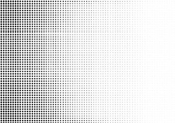 Illustration of abstract halftone dot pattern with a gradient fade from black to white, isolated on transparent background