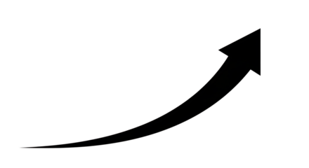 Illustration of black arrow curving upwards indicating growth and progress, isolated on transparent background