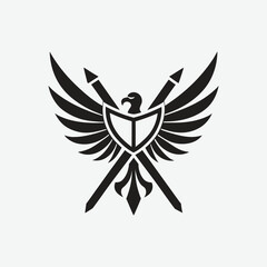 Obraz premium Black Silhouette Emblem of Eagle with Shield and Spears falcon hawk