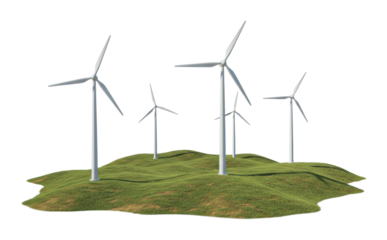 Renewable energy generation wind farm digital green landscape aerial sustainable development. Cut out png