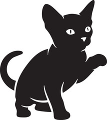 Obraz premium Playful black kitten raising its paw silhouette