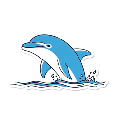 Fototapeta premium Illustration of a cute blue dolphin jumping out of the water, isolated on transparent background
