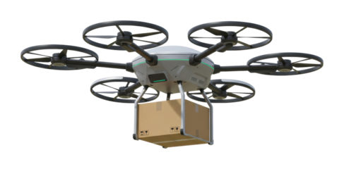 Drone delivery service urban area technology aerial innovative concepts for fast shipping. Cut out png
