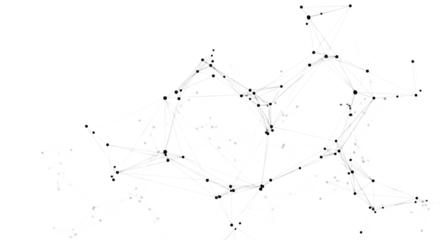Illustration of abstract network of interconnected nodes and lines on a transparent background