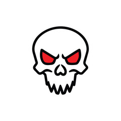 Fierce Skull Icon with Glowing Red Eyes and Jagged Teeth on White Background head skeleton