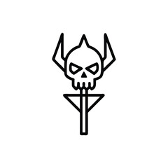 Outline Icon Of A Skull With Horns And A Trident On White Background bones death