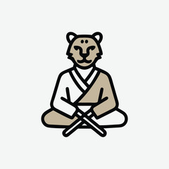 Naklejka premium Tiger Warrior in Kimono Sitting in Meditation with Tan Fur and Crossed Swords Keywords: tiger, warrior, meditation, sitting