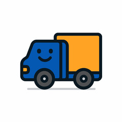 Fototapeta premium Happy Delivery Truck Icon - Blue and Orange Cartoon Style Illustration for Logistics, Transportation, and Shipping Businesses