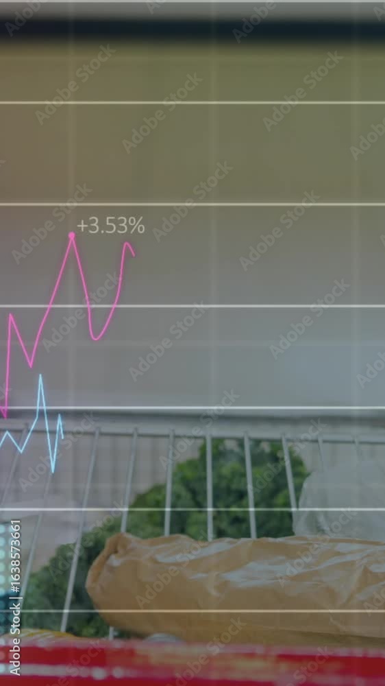 Poster animation of data processing over trolley in shop