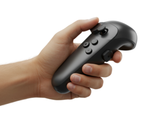 Gaming action with handheld controller indoor setting digital content exciting environment. Cut out png
