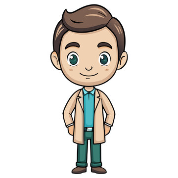 Cute Cartoon Male Teacher Character in Watercolor Style &ndash; Hand-Painted Illustration

