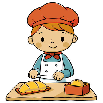 Watercolor Illustration of a Cute Child Baking Bread &ndash; Whimsical Hand-Painted Art

