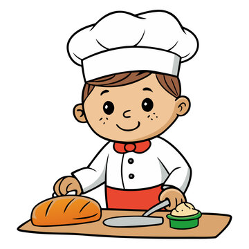 Watercolor Illustration of a Cute Child Baking Bread &ndash; Whimsical Hand-Painted Art

