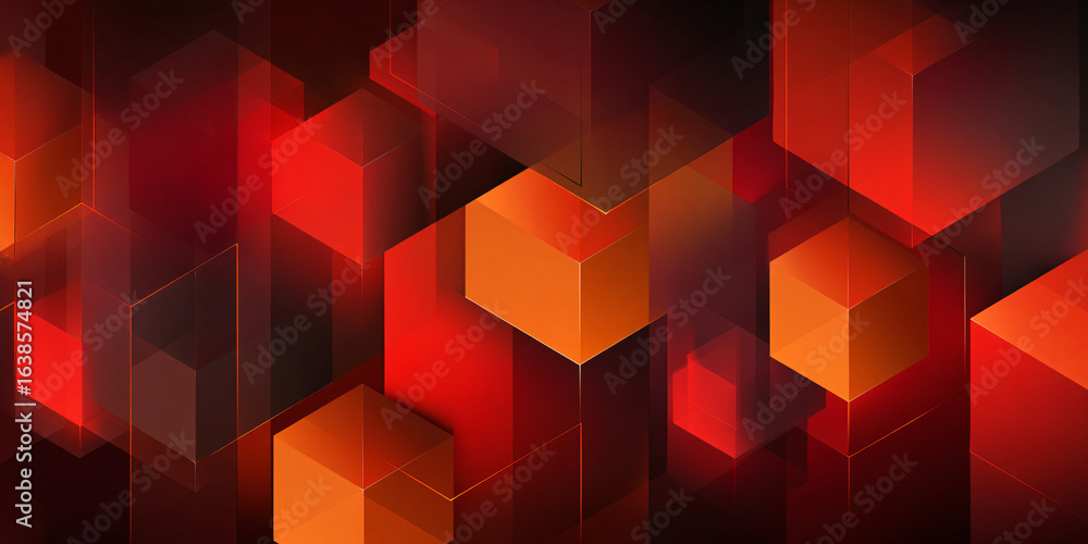 Aufkleber abstract geometric background with cubes. red square figures on dark background. banner. 3d. glow.