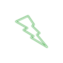 Green Neon Lightning Bolt Icon &ndash; Electric Green Glow Symbol of Power & Speed