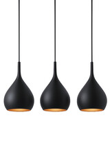 Three elegant black pendant lights with warm copper interiors hanging in a row, creating a sophisticated ambiance.