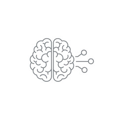Artificial intelligence concept represented by a stylized brain with connections, isolated on white background