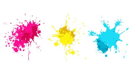 Colorful paint splatters design with pink yellow and blue abstract art illustration for creative projects