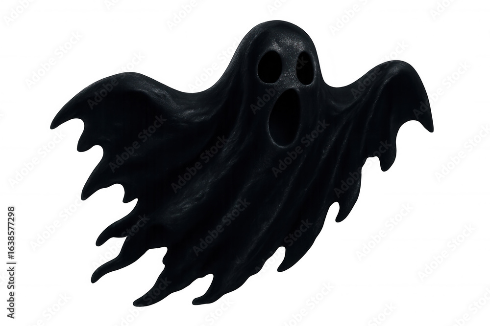 Poster spooky black ghost floating against a transparent background, ideal for enhancing halloween-themed p