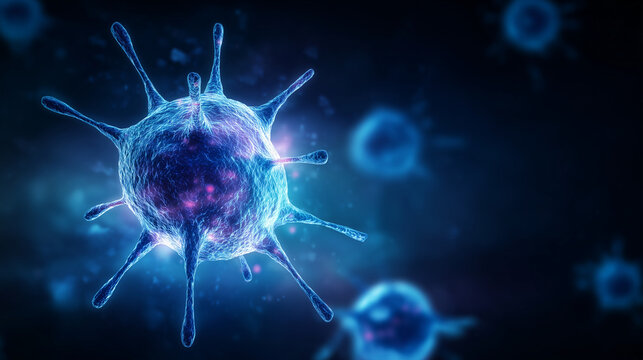 3D render of virus cell in microscopic view with glowing effects