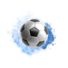 Soccer ball blue splash isolated on a transparent background