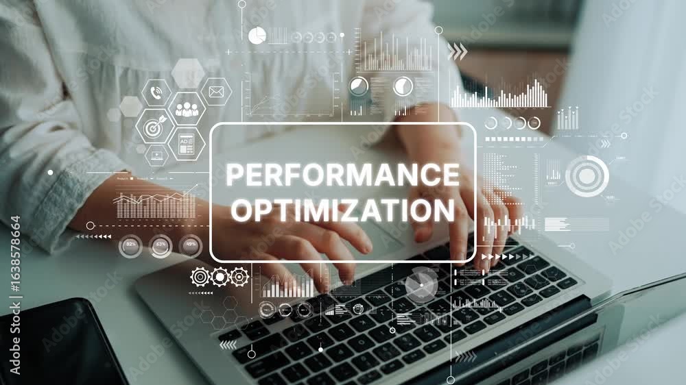 Aufkleber diverse professional analyzing data on laptop with performance optimization graphics in modern works